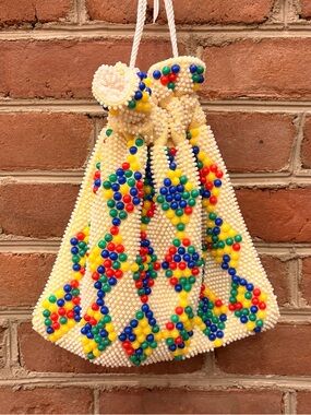 Vintage 1960’s/70’s colorful boho bubble dot reversible drawstring bag